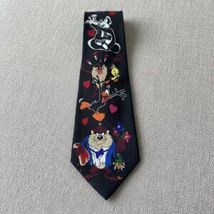 Vintage Looney Tunes Mania Neck Tie Necktie 1995 Mens Silk‎ Black Daffy Taz OS